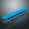 Blue Train Model with Windows White Stripes Red Logo on Black Background with Reflection