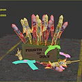 Fourth of July Decorative Items With Colorful Rocket Shaped Designs In Wooden Box
