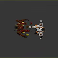 Red Robot With Yellow Components Fighting White Robot Having Orange Parts And Debris On Ground