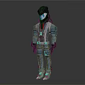 Futuristic Sci Fi Game Movie Character Wearing Blue Black Armored Outfit Helmet And Silver Boots