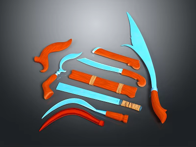 Collection of Various Knives With Orange Handles And Blue Blades 3d model