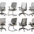 Various Styles Mesh Office Chairs With Armrests Wheels And Fixed Bases For Modern Workspace