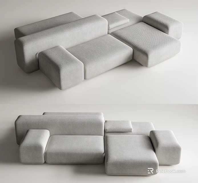 Modern Light Gray Sectional Sofa With Modular Design And Comfortable Cushions 3d model