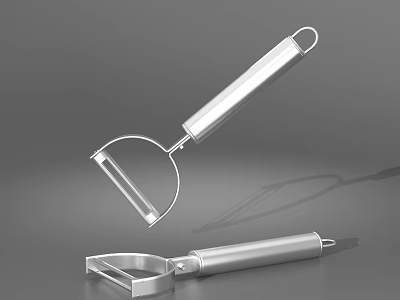 Shiny Stainless Steel Kitchen Utensils Including Peeler And Rolling Pin For Cooking 3d model