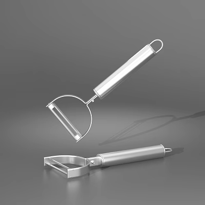 Shiny Stainless Steel Kitchen Utensils Including Peeler And Rolling Pin For Cooking 3d model