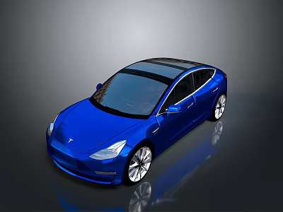 Sleek Blue Tesla Electric Sedan With Panoramic Sunroof And Shiny Wheels 3d model