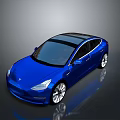 Sleek Blue Tesla Electric Sedan With Panoramic Sunroof And Shiny Wheels