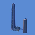 Modern Architectural Structures With Tall Spire And Shorter Rectangular Building On Blue Background 3d model