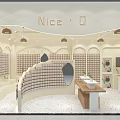 Nice Q Retail Store Interior With Curved Shelves Product Displays And Pendant Lights