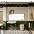 Elegant Vintage Bathroom With Green Tiles White Walls Wooden Blinds Bathtub And Shower