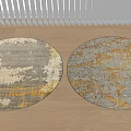 Vintage Round Rugs With Gray Yellow White Distressed Pattern On Light Floor 3d model