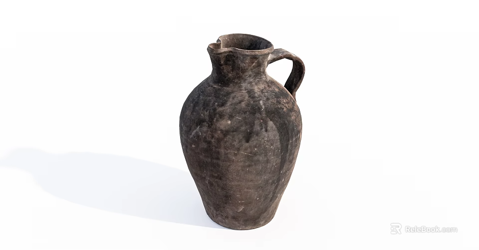 Ancient Handcrafted Ceramic Jug With Rustic Brown Texture And Handle 3d model 