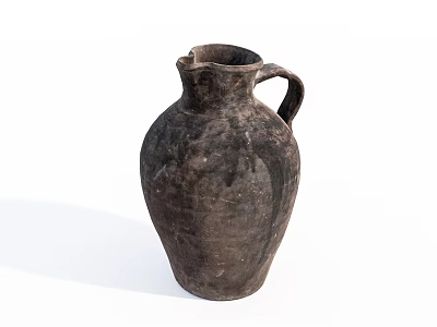 Ancient Handcrafted Ceramic Jug With Rustic Brown Texture And Handle 3d model