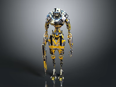 Detailed Mechanical Robot Warrior Design With Yellow Black Armor And Weapon 3d model