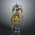 Detailed Mechanical Robot Warrior Design With Yellow Black Armor And Weapon