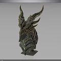 Ornate Decorative Equipment With Golden Horns Metallic Structure Green Surface Transparent Base