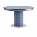 Modern Round Dining Table With Blue Tabletop And Woven Texture Silver Base 3d model