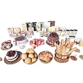 Assorted Homemade Food Display With Cakes Bread Fresh Strawberries Cookies Nuts And Snacks