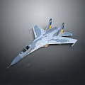 Modern Military Fighter Jet With Gray Camouflage And Yellow Tail Fins Design