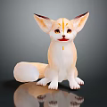 Cute Fennec Fox With Large Ears And Tan Fur Sitting On Dark Surface With Reflection 3d model