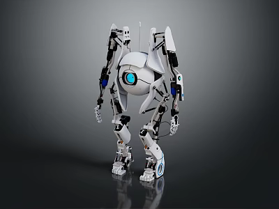 Futuristic White Humanoid Robot With Mechanical Arms Legs And Blue Circular Eye 3d model