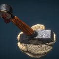 Traditional Weapon Featuring Wooden Handle Ring Red Tassel And Pattern Metal Head On Stones