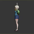 Game Movie Character With Rabbit Ears Blonde Hair Blue Outfit And Green Backpack