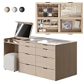 Modern Wooden Storage Cabinet With Drawers Tabletop Open Shelves And Soft Stool