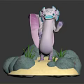 Fantasy Creature Character With Pink Body White Wings On Rock And Sand