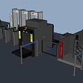 Public Facility Security Checkpoint With Metal Detectors Scanners Staff And Barriers