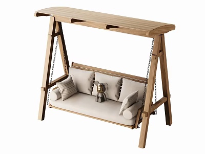 Outdoor Wooden Play Equipment Swing With Canopy Comfortable Seat And Soft Cushions 3d model