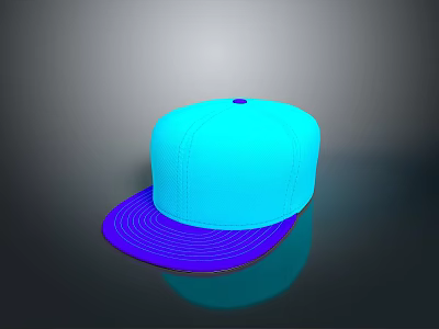 Neon Blue Baseball Cap With Flat Brim And Glossy Surface Design 3d model