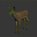 Realistic 3D Fawn Model With Brown Coat And White Spots Standing On Gray Background