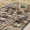 Ancient Architecture With Multi Story Pagoda Traditional Green Roof Surrounding Buildings And Mountain Backdrop