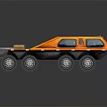 Orange Toy Truck Model With Multiple Wheels And Trailer Structure 3d model