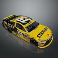 Yellow STANLEY Number 19 Race Car with Sponsor Logos and Aerodynamic Body