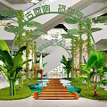 Dinosaur Themed Interactive Zone With Green Plants Arches And Dinosaur Models 3d model