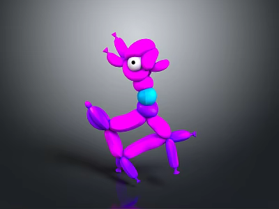 Cartoon Balloon Animal Character With Pink Purple Blue 3D Design And Blue Neck Detail 3d model