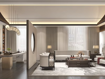 Modern Luxury Hotel Room Interior With Comfortable Bed Sofa And Large Windows 3d model