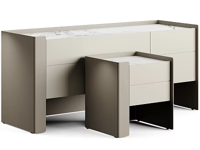 Modern Minimalist Bedside Tables With Marble Top Drawer And Neutral Color Design 3d model