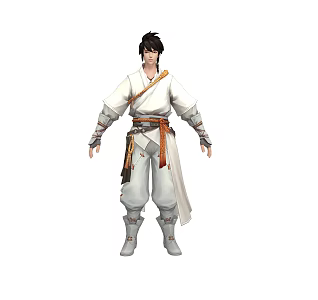 Realistic martial arts male character young man young man in white 3d model