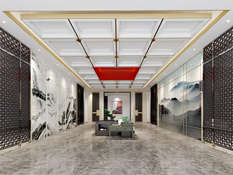 New Chinese Hall Hotel Lobby 3d model