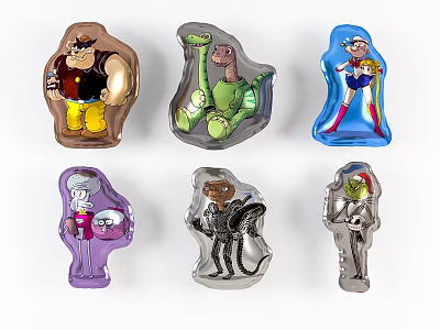 Six Colorful Inflatable Character Toys With Diverse Cartoon Figure Shapes 3d model