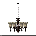 Classic Vintage Chandelier With Four White Petal Shaped Glass Lampshades And Dark Decorative Frame