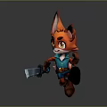 Vibrant Orange Fox Game Character With Large Ears Blue Outfit Holding Sword And Brown Boots