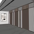 Modern Elevator Lobby Interior With Metal Doors Vertical Wall Panels And Ambient Lighting 3d model
