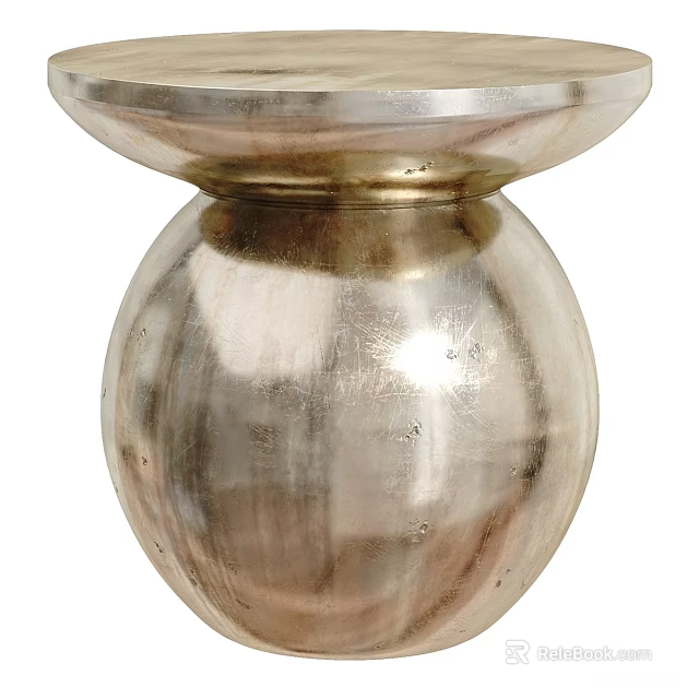 Modern Metallic Side Table With Shiny Round Top And Spherical Base 3d model 