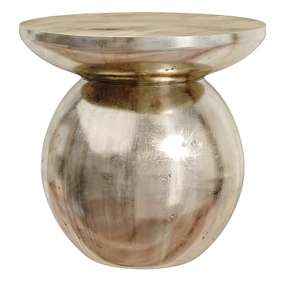 Modern Metallic Side Table With Shiny Round Top And Spherical Base 3d model