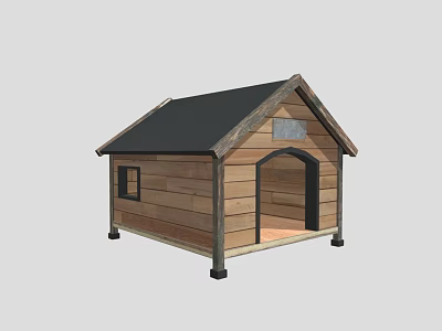 Wooden Dog House with Black Roof Arch Door Small Window and Support Legs Design 3d model
