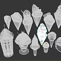 Assorted Ice Cream Cones Cups And Sundaes With Colorful Toppings And Flavors